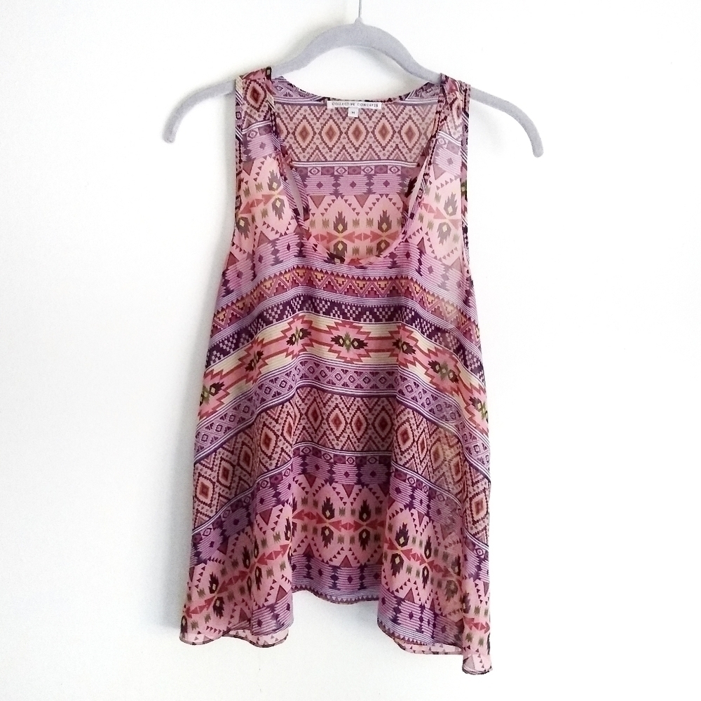 Collective Concepts sheer Southwestern print tank boho festival sheer pink
